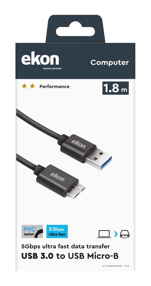 Ekon ECITUSBMICB18MMK cavo USB USB 3.2 Gen 1 (3.1 Gen 1) 1,8 m USB A Micro-USB B Nero