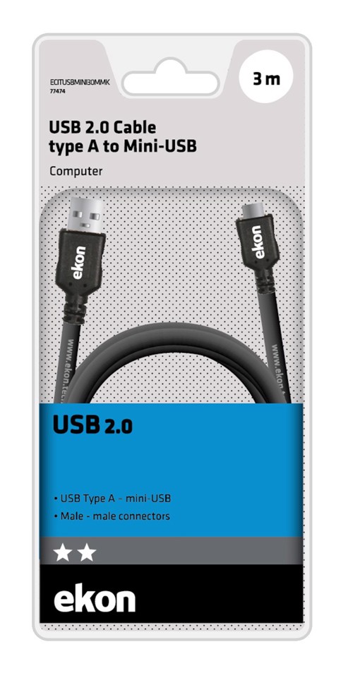Ekon ECITUSBMINI30MMK cavo USB USB 2.0 3 m USB A Mini-USB A Nero