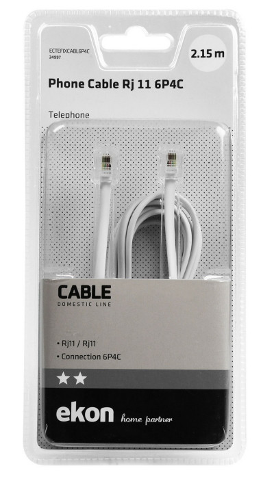 Ekon ECTEFIXCABL6P4C cavo telefonico 2,15 m Bianco
