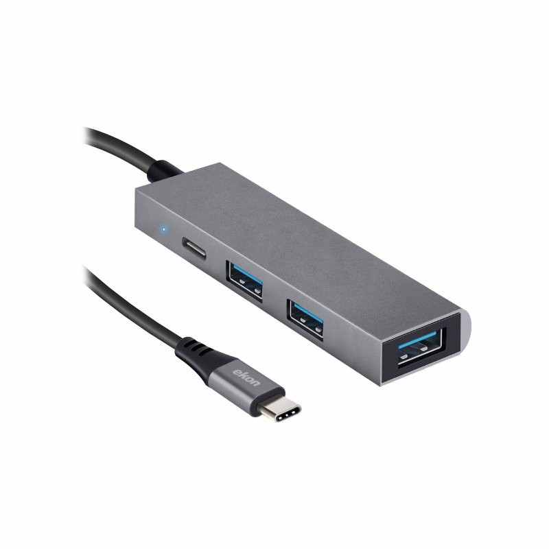 Ekon HUB con 3 porte USB-A, 1 porta USB-C e cavo di alimentazione USB-C