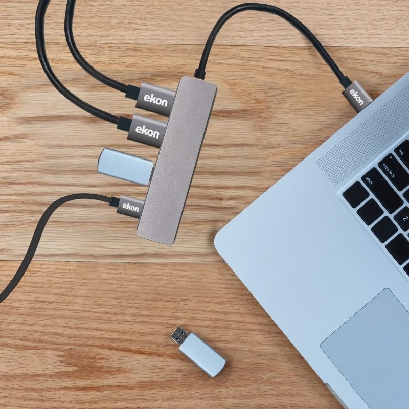 Ekon Hub in alluminio con 3 porte USB 3.0, uscita USB-C fino a 100W, porta HDMI per 4K Ultra HD