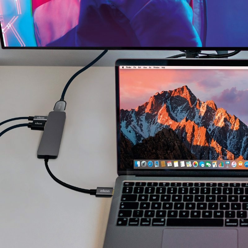 Ekon Hub in alluminio con 3 porte USB 3.0, uscita USB-C fino a 100W, porta HDMI per 4K Ultra HD
