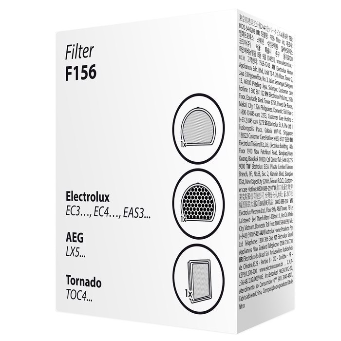 Electrolux ACCESSORI ASPIRAPOLVERE F156 KIT FILTRI F156 N.1 filtro scarico, N.1 filtro in schiuma e N.1 filtro motore per garantire le migliori condizioni al prodotto e risultati di pulizia ottimali