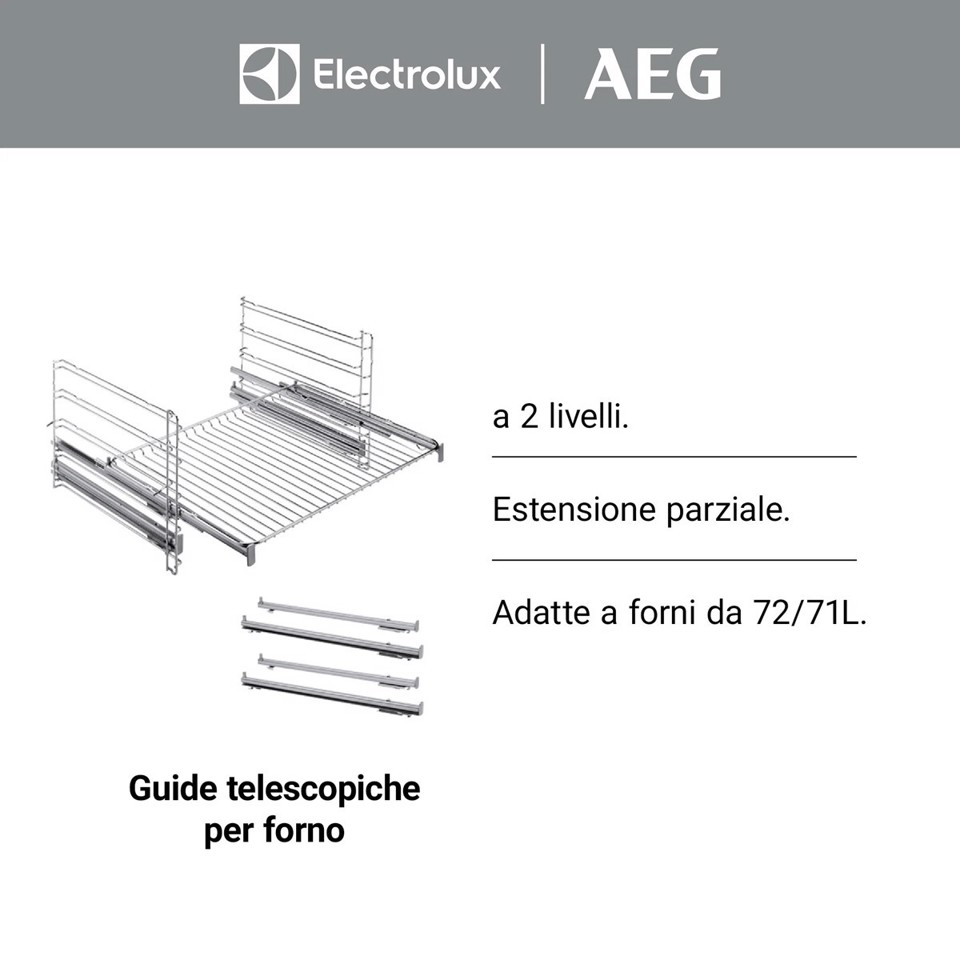 Electrolux Accessori Forno Guida Telescopica Per 2 Livelli Ad Estensione Parziale Per Forni Dotati Di Griglie Laterali All'Interno Della Cavità .Esclusi I Forni 100% Vapore E I Modelli Pirolitici. TR2LV