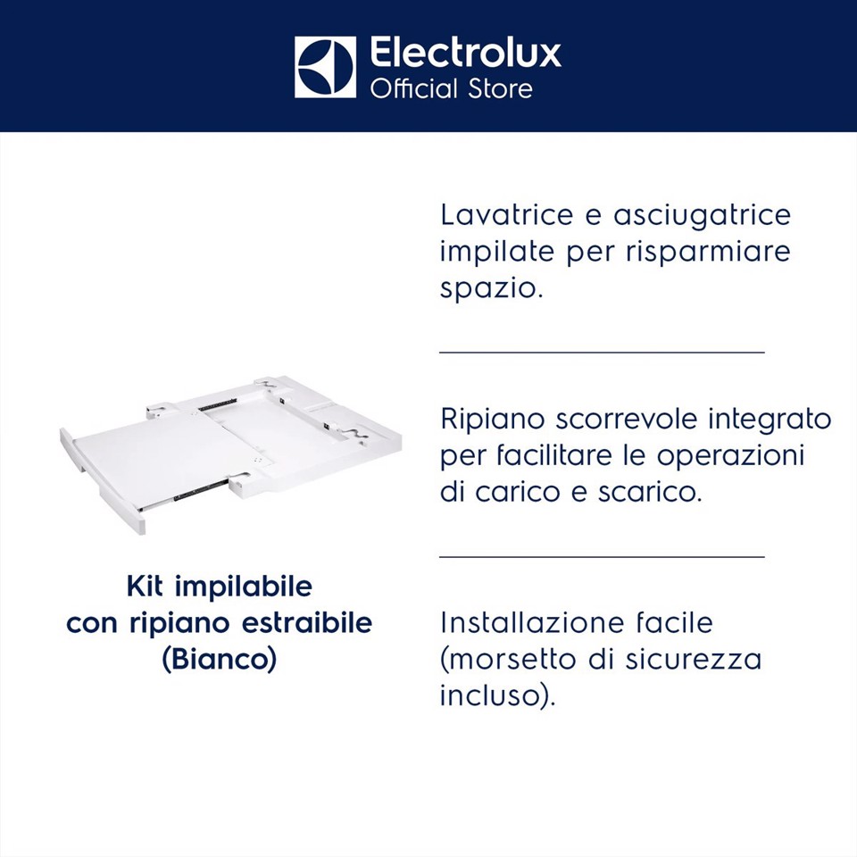 Electrolux Accessori Lavatrice E Asciugatrice Classe Stacking Kit Con Piano Estraibile Da Posizionare Tra Lavatrice E Asciugatrice In Colonna, Compatibile Con Tutti I Modelli (Comment: Branded Pnc But Having Multibrand Paper Material) E1WYHSK2