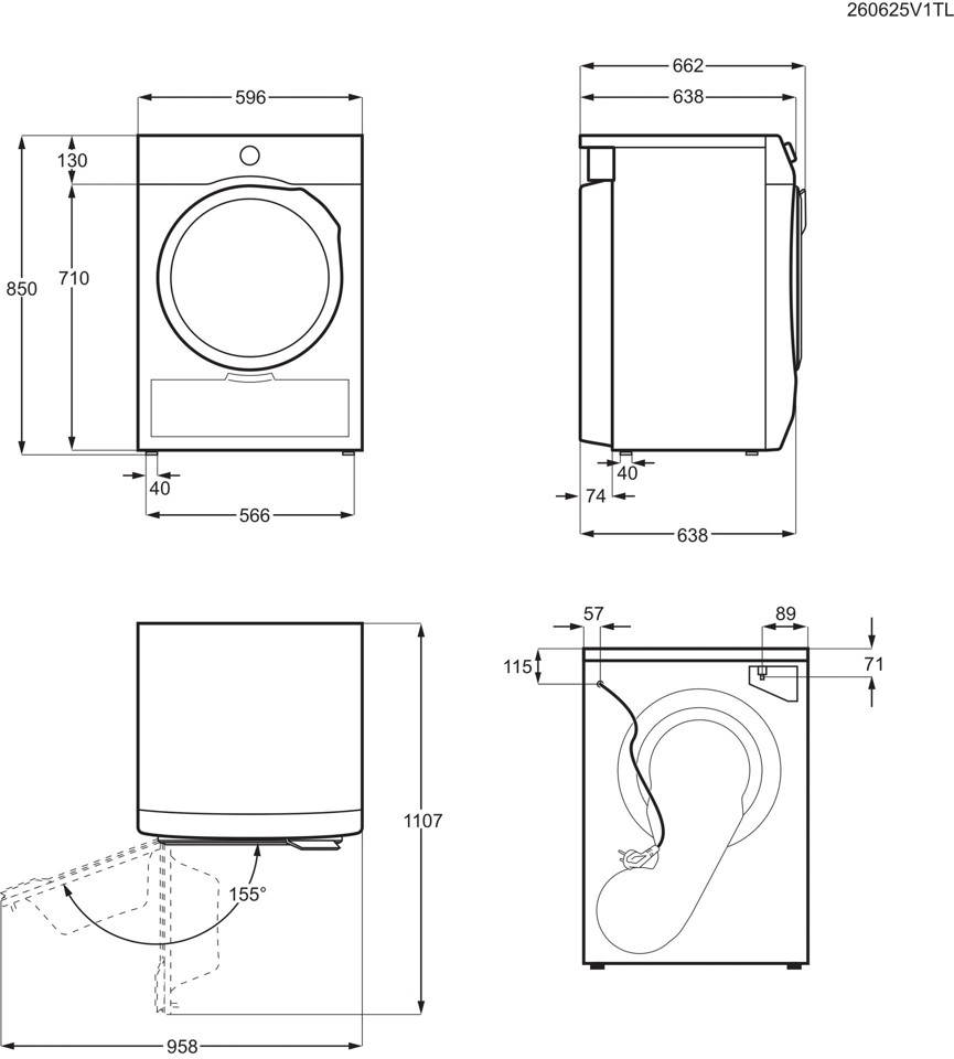 Electrolux EW6H1ZBG8C asciugatrice Libera installazione Caricamento frontale 8 kg Bianco, Nero