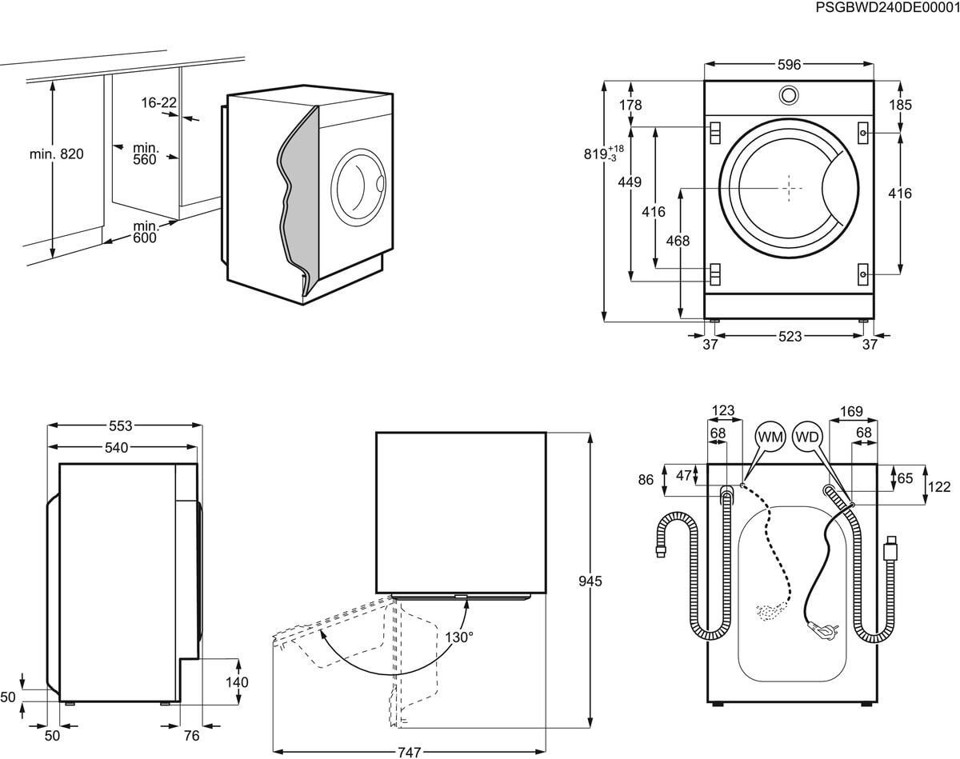 Electrolux LAVATRICE INCASSO WD 7+4 KG CLASSE D/B 1600 GIRI EW7W84BDBI MADE IN ITALY