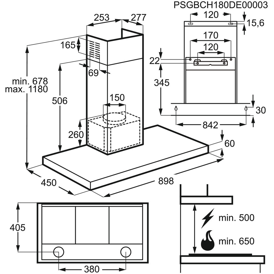 Electrolux LFT419X cappa aspirante Cappa aspirante a parete Acciaio inossidabile 600 m³/h C