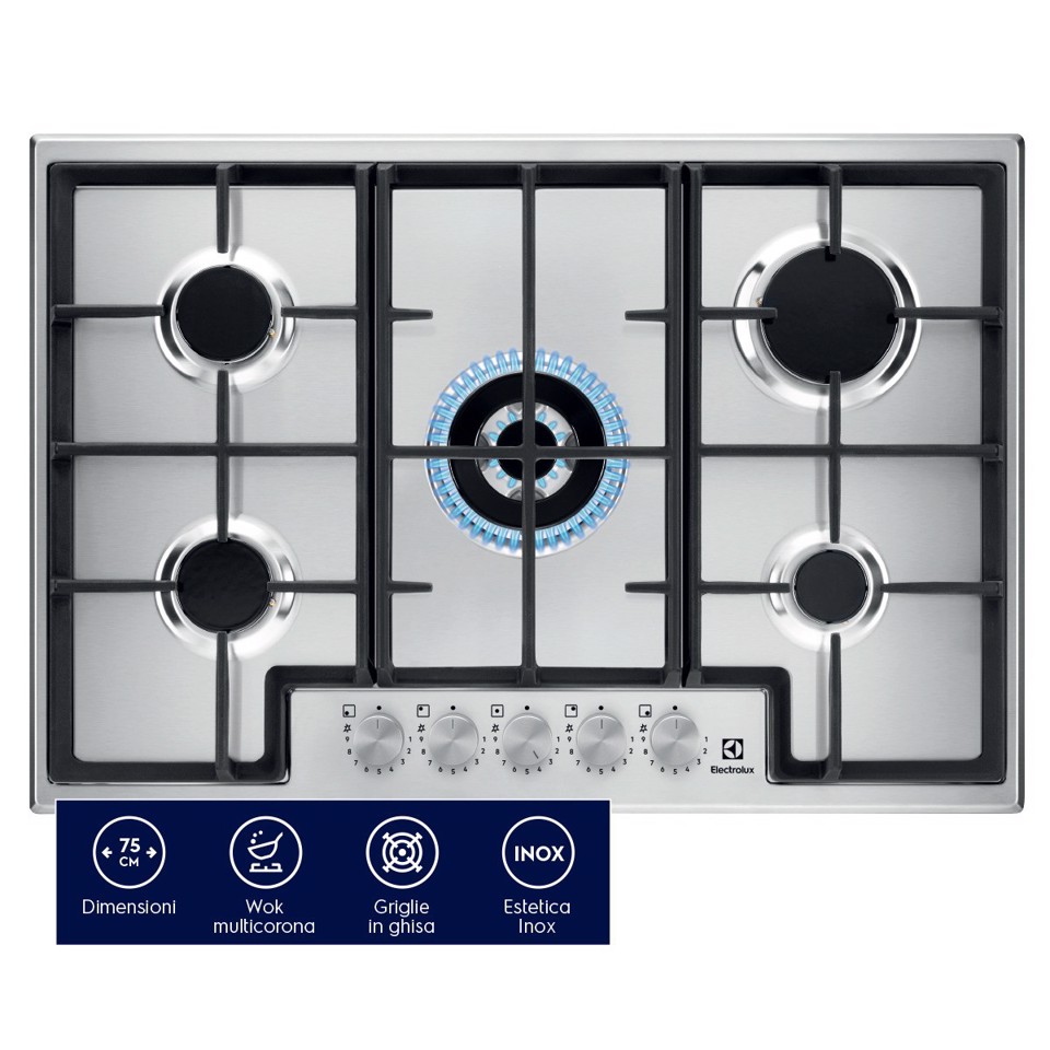 Electrolux Piano Gas Comandi Frontali 75 Cm EGS75362X