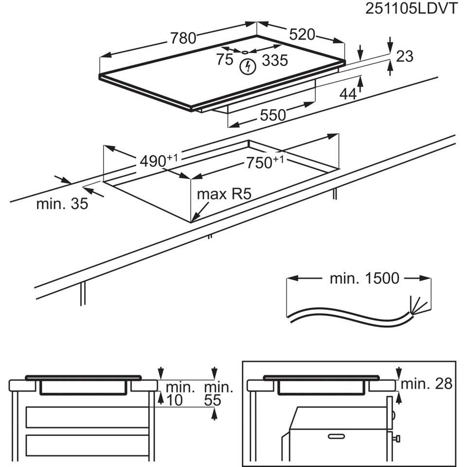 Electrolux Piano Induzione Bridge Matt 80 Cm EIV83443CT MADE IN EUROPE