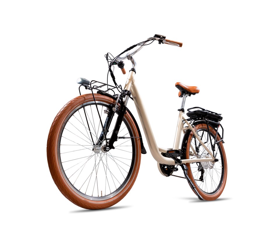 EMG  Bici Elettrica City-bike vintage Audrey con ruota da 26", freni V-brake, motore 250W batteria ultra slim 13Ah, cambio Shimano