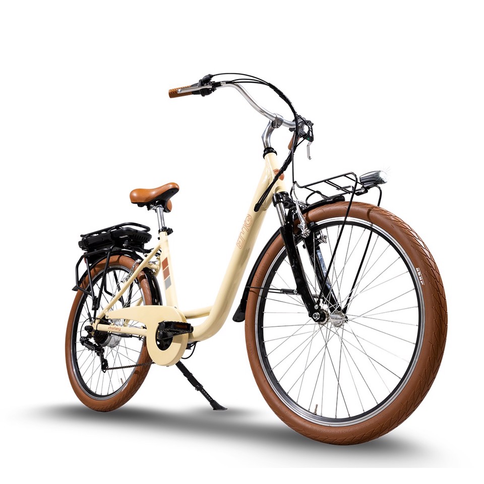 EMG  Bici Elettrica City bike vintage Shirley 250W, ruota da 26", freni V-brake a/p, cambio Shimano RS-36, batteria ultra slim 10Ah