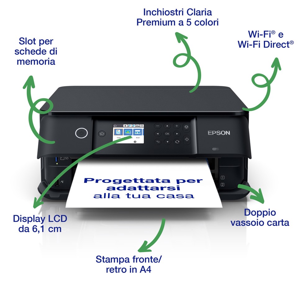 Epson Expression Premium XP-6100 stampante multifunzionale Wireless, Stampa, Scansiona, Copia, Stampa fotografie, Fronte/Retro, Display LCD da 6,1 cm, Stampa fino a 32 pag/min EX DEMO - Prodotto nuovo imballo aperto