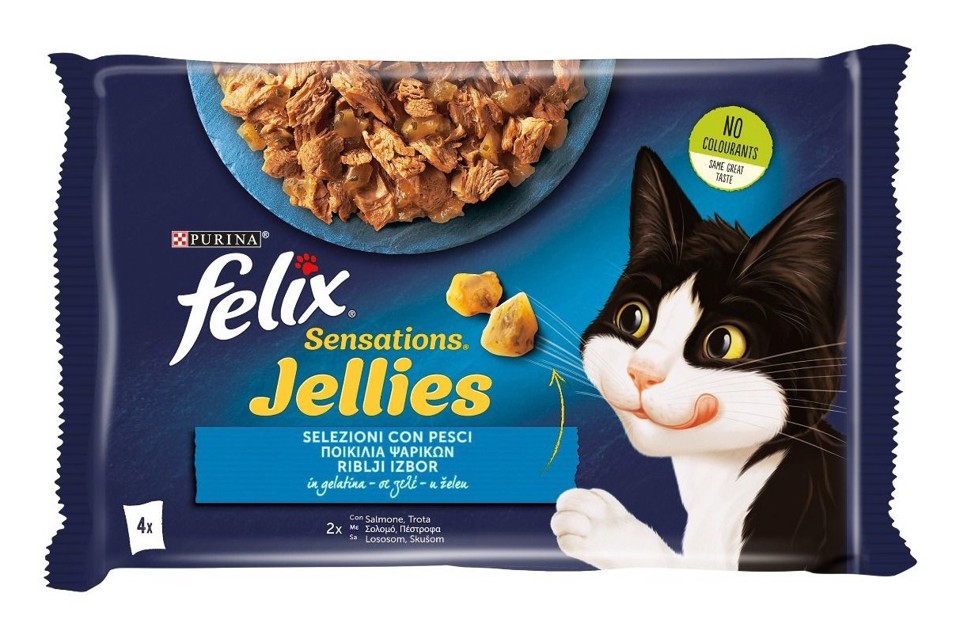 Felix 12480170 Sensations Jellies per gatto Adulto con Salmone e Trota 4x85 g