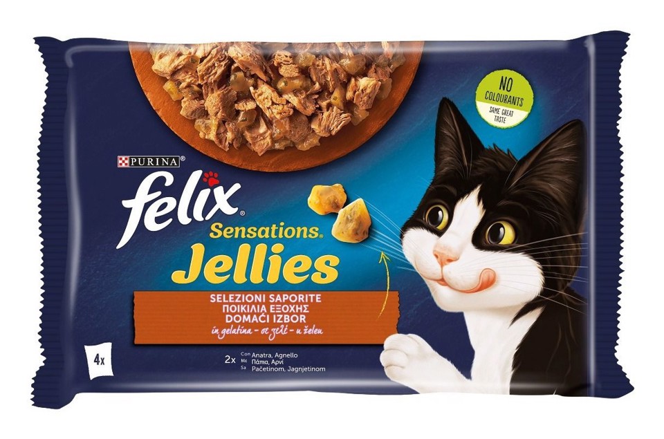 Felix 12480181 Sensations Jellies per gatto Adulto con Anatra e Agnello 4x85 g