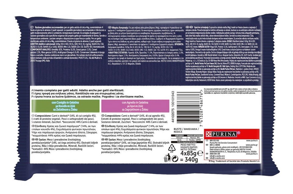 Felix Le GHIOTTONERIE Gatto con Coniglio e con Agnello, 4x85 g