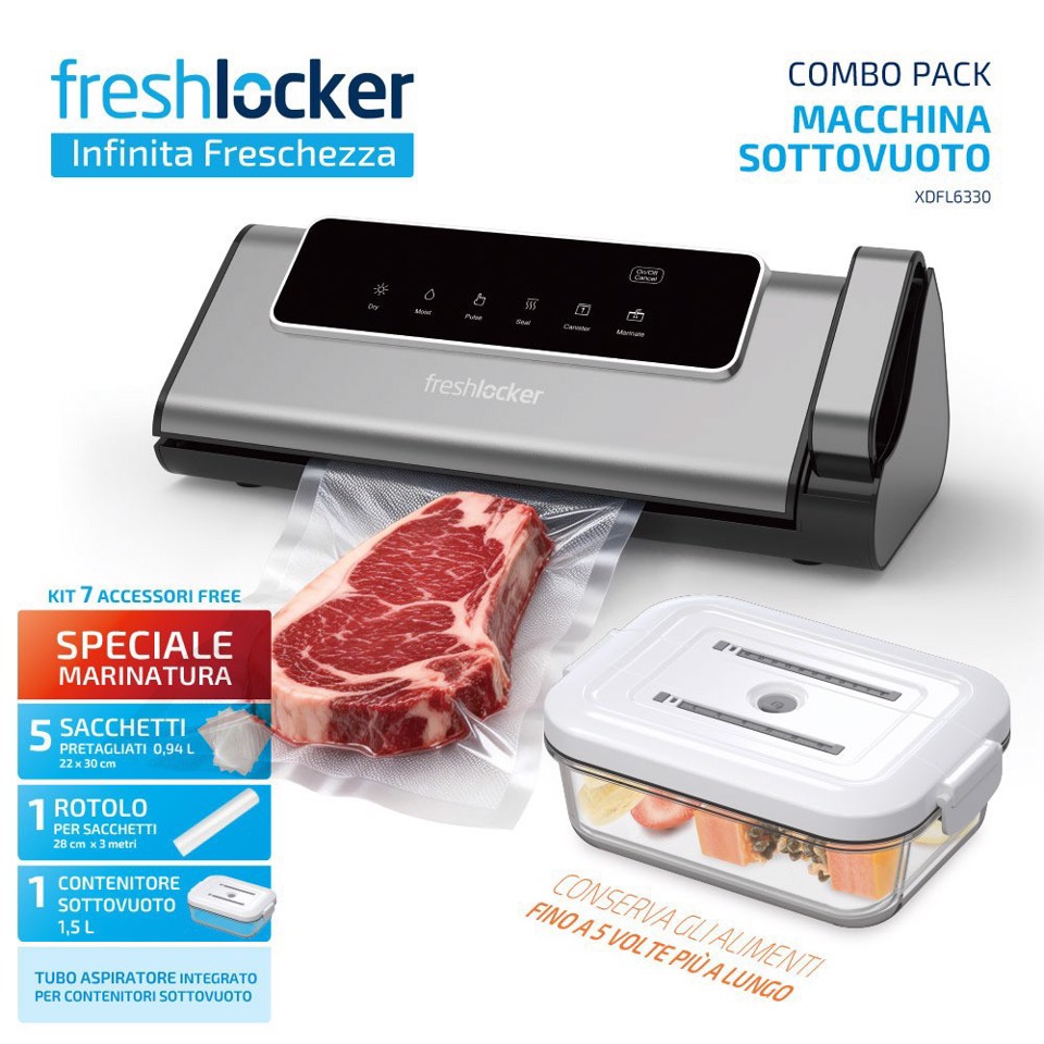 Freshlocker XDFL6330 macchina per sottovuoto 8000 mbar Nero, Acciaio inox