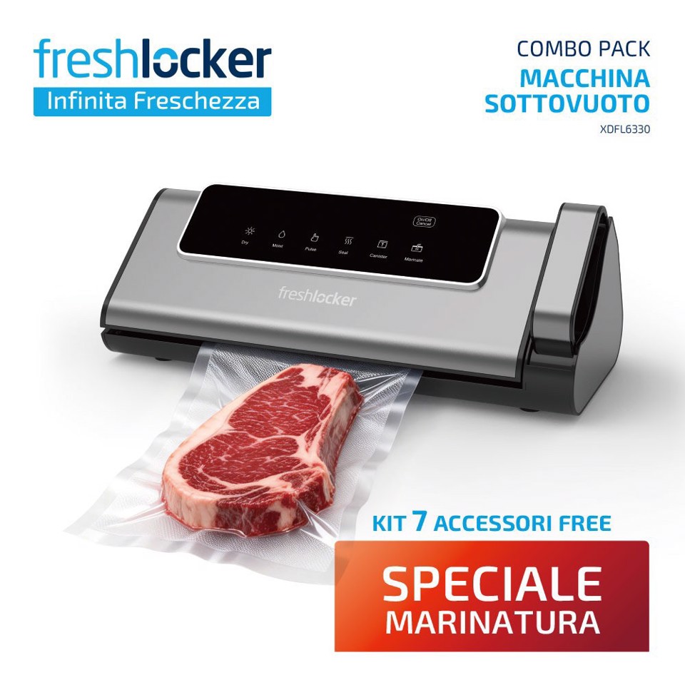 Freshlocker XDFL6330 macchina per sottovuoto 8000 mbar Nero, Acciaio inox