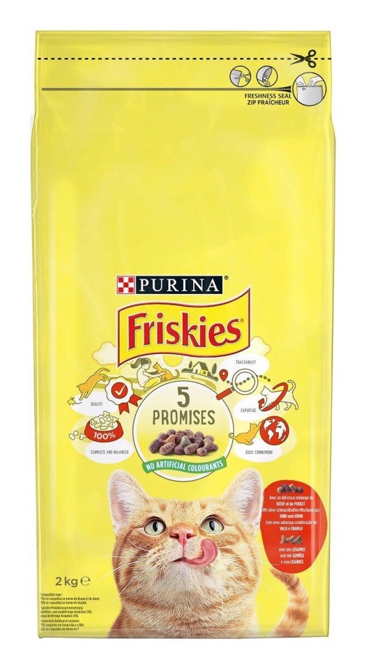 Friskies 12590463 cibo secco per gatti 2 kg Adulto Manzo, Pollo, Vegetale