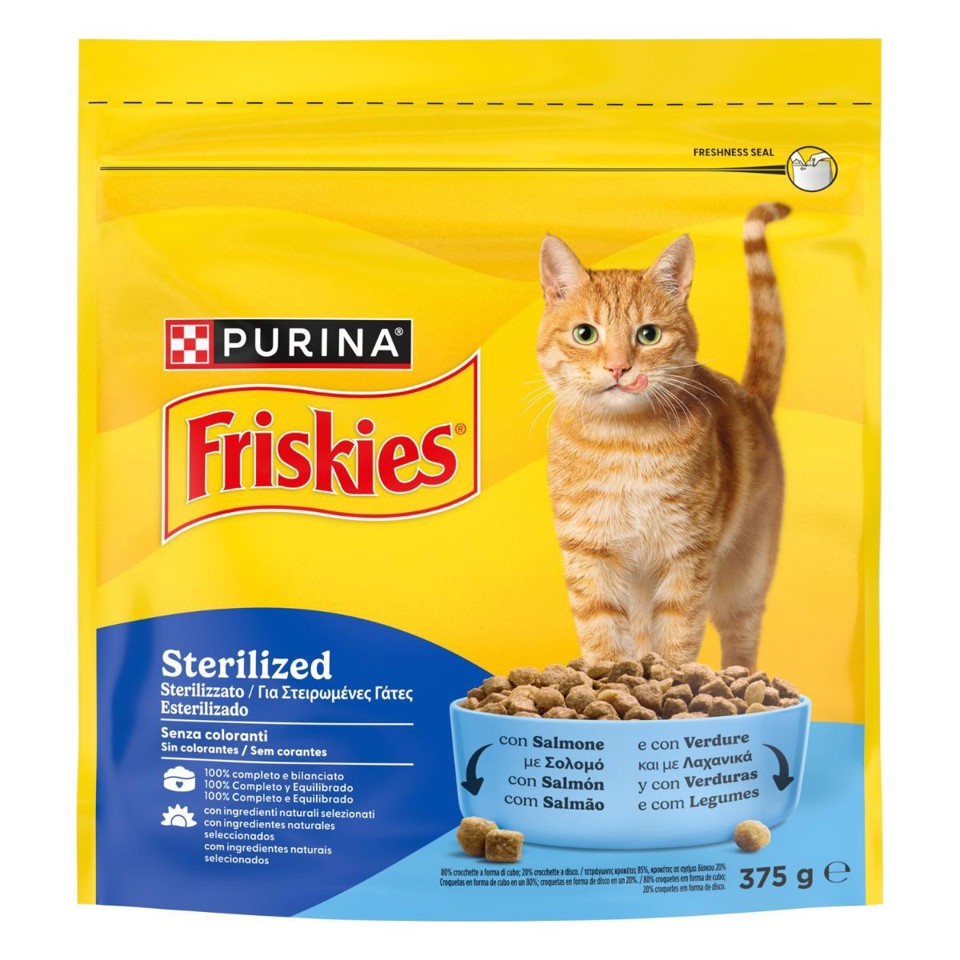Friskies cibo secco per gatti sterilizzati 375 g Salmone, Verdure