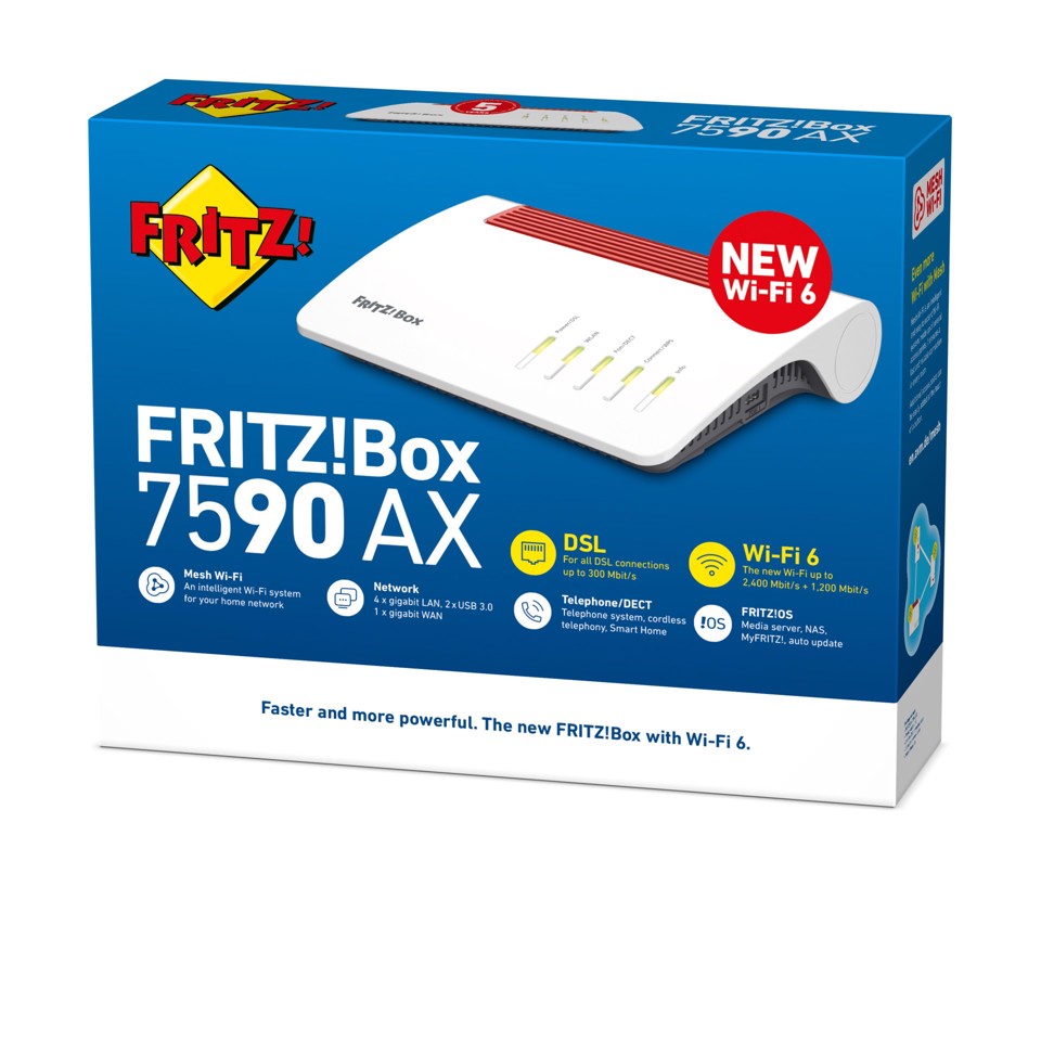 FRITZ!Box 7590 AX router wireless Gigabit Ethernet Dual-band (2.4 GHz/5 GHz) Bianco
