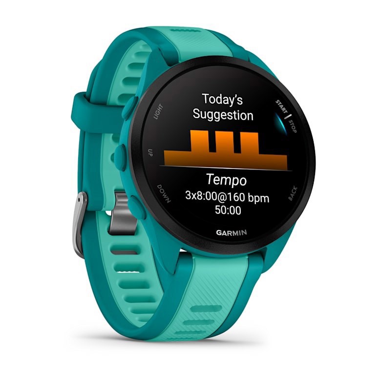 Garmin Forerunner 165 Music 3,05 cm (1.2") AMOLED 43 mm Digitale 390 x 390 Pixel Touch screen Turchese GPS (satellitare)