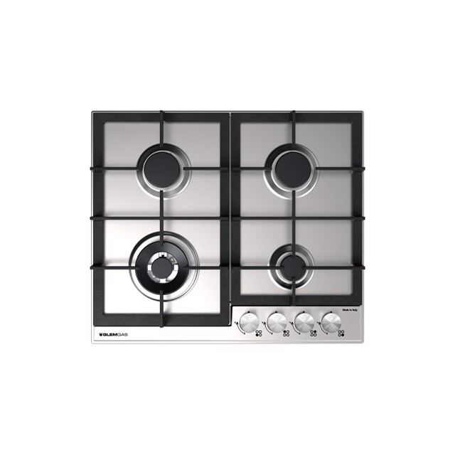 Glem Gas GTD64THIXN piano cottura Nero, Acciaio inossidabile Da incasso 60 cm 4 Fornello(i)