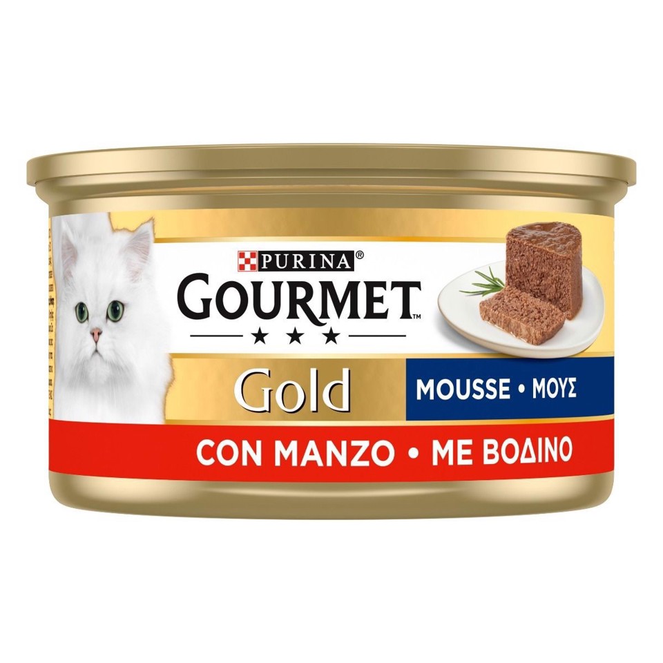 GOURMET 12131624 Gold Mousse per gatto Adulto con Manzo 85 g