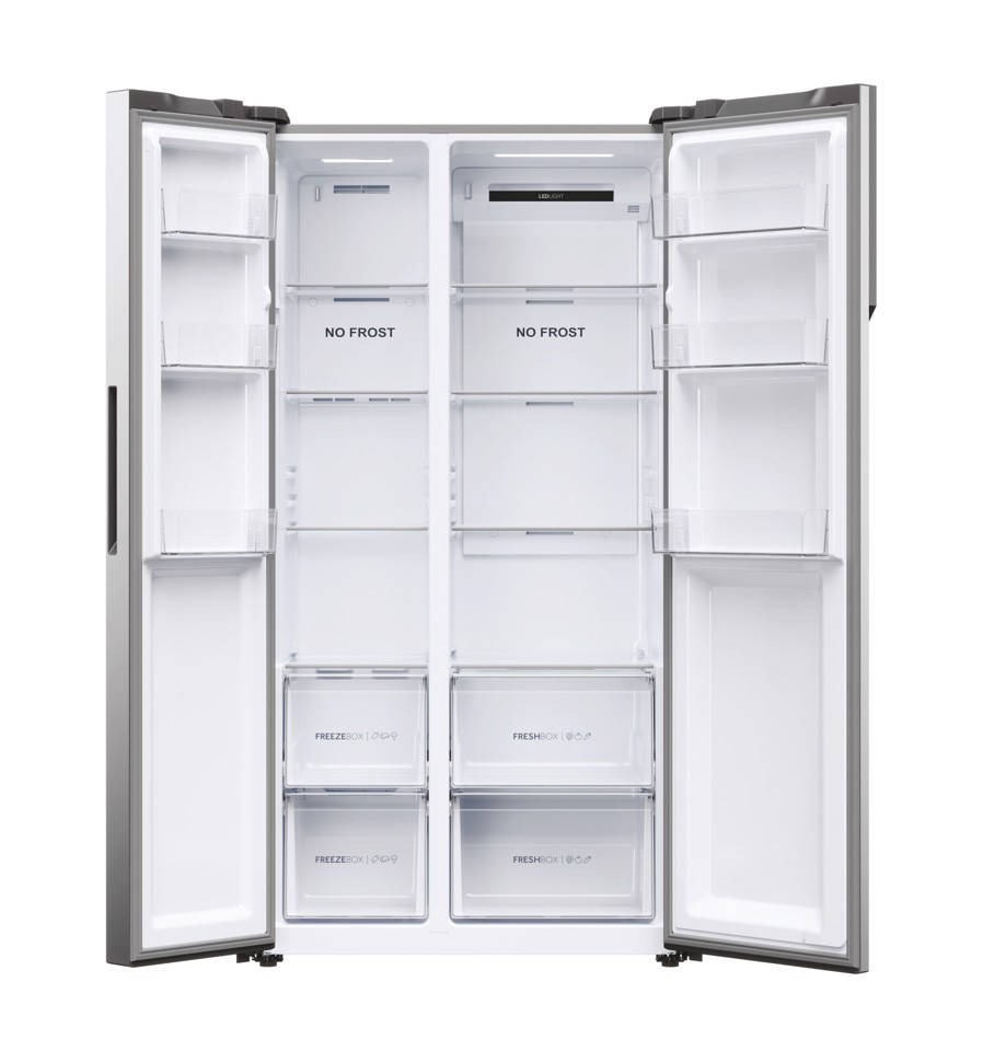 Haier SBS 90 Series 5 HSR5918DNMP Libera installazione 528 L Platino, Acciaio inox