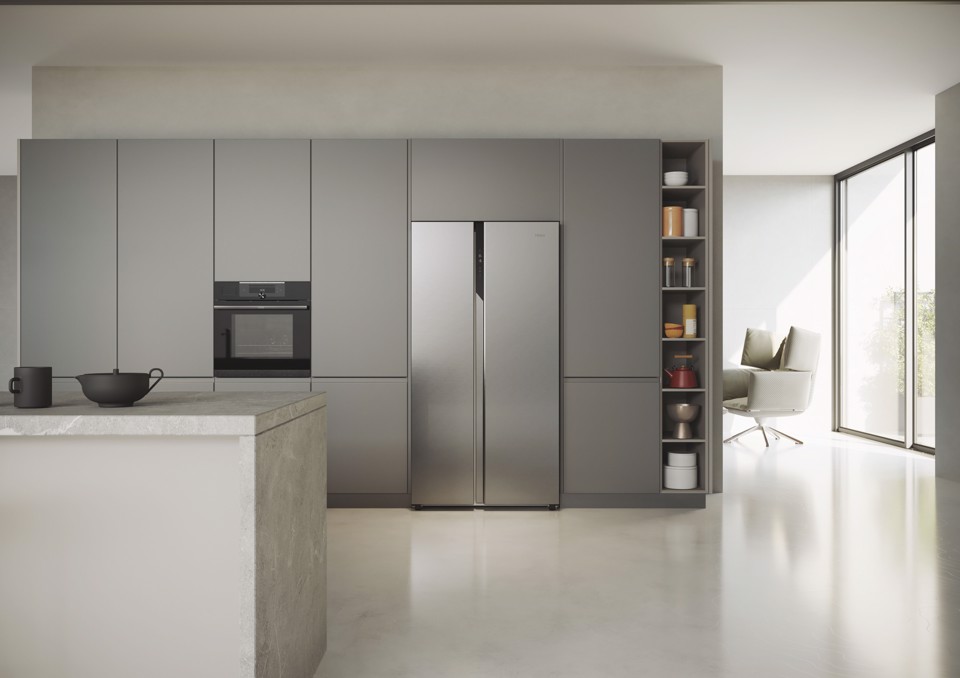 Haier SBS 90 Series 5 HSR5918DNMP Libera installazione 528 L Platino, Acciaio inox