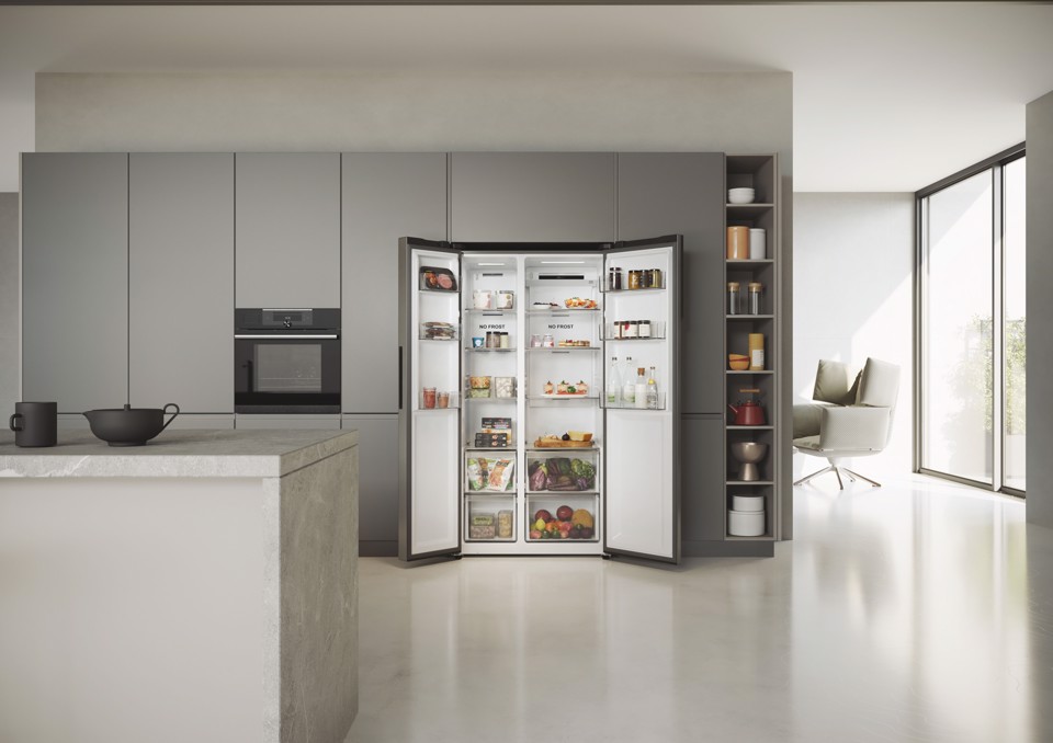 Haier SBS 90 Series 5 HSR5918DNMP Libera installazione 528 L Platino, Acciaio inox