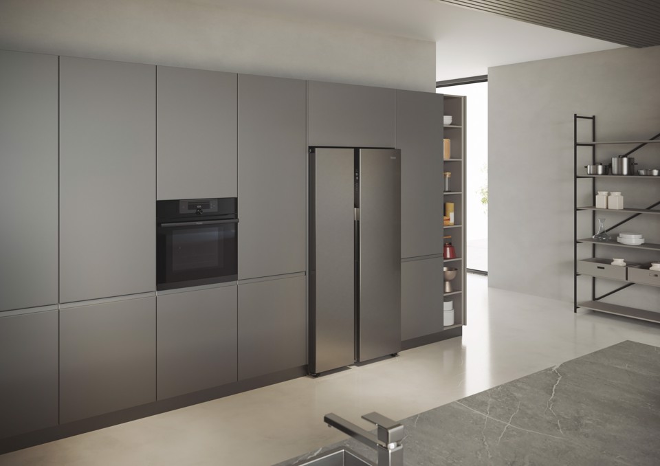 Haier SBS 90 Series 5 HSR5918DNMP Libera installazione 528 L Platino, Acciaio inox