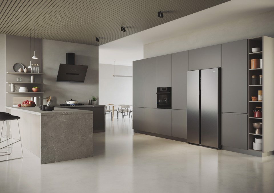 Haier SBS 90 Series 5 HSR5918DNMP Libera installazione 528 L Platino, Acciaio inox