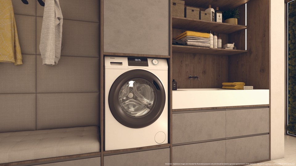 Haier I-Pro Serie 1 Serie 1, Lavatrice Slim 8 KG, 10% più efficente della classe A, 1400 giri, Bianco, Inverter, Refresh, HW80-BP14929A-S