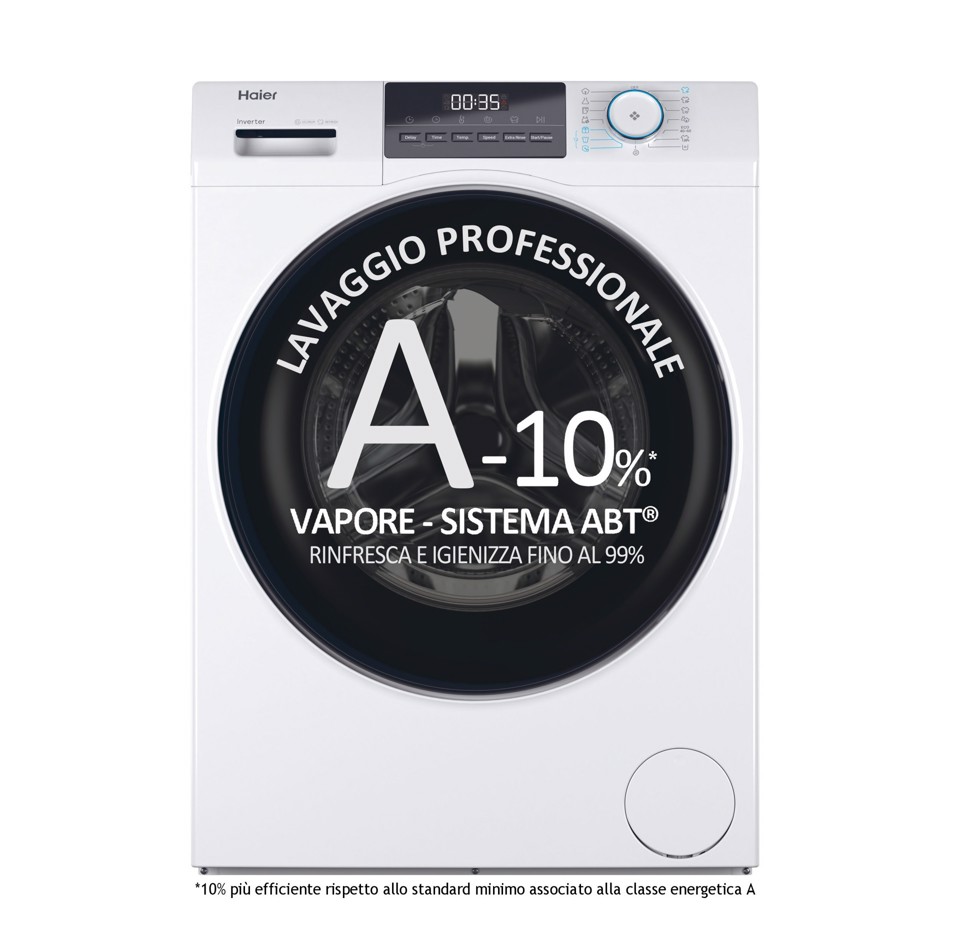 Haier I-Pro Serie 1 Serie 1, Lavatrice Slim 8 KG, 10% più efficente della classe A, 1400 giri, Bianco, Inverter, Refresh, HW80-BP14929A-S