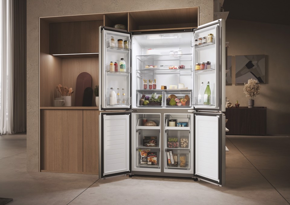 Haier Multidoor HCR3818ENMM ClasseE 467lt-Platino, Stainless steel