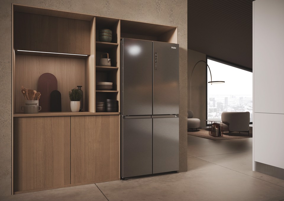 Haier Multidoor HCR3818ENMM ClasseE 467lt-Platino, Stainless steel