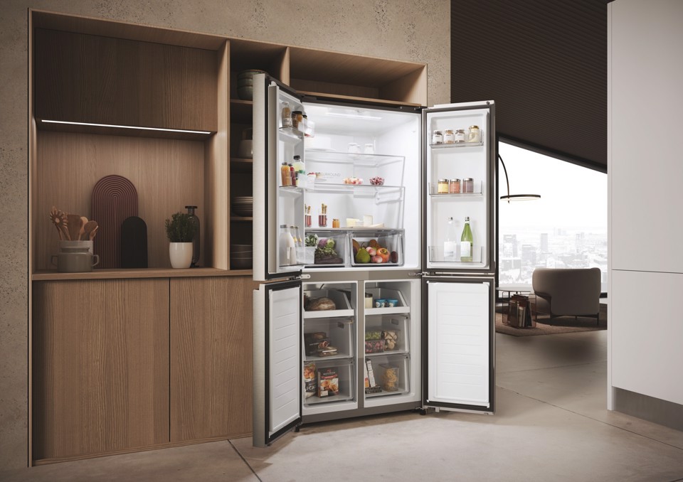Haier Multidoor HCR3818ENMM ClasseE 467lt-Platino, Stainless steel