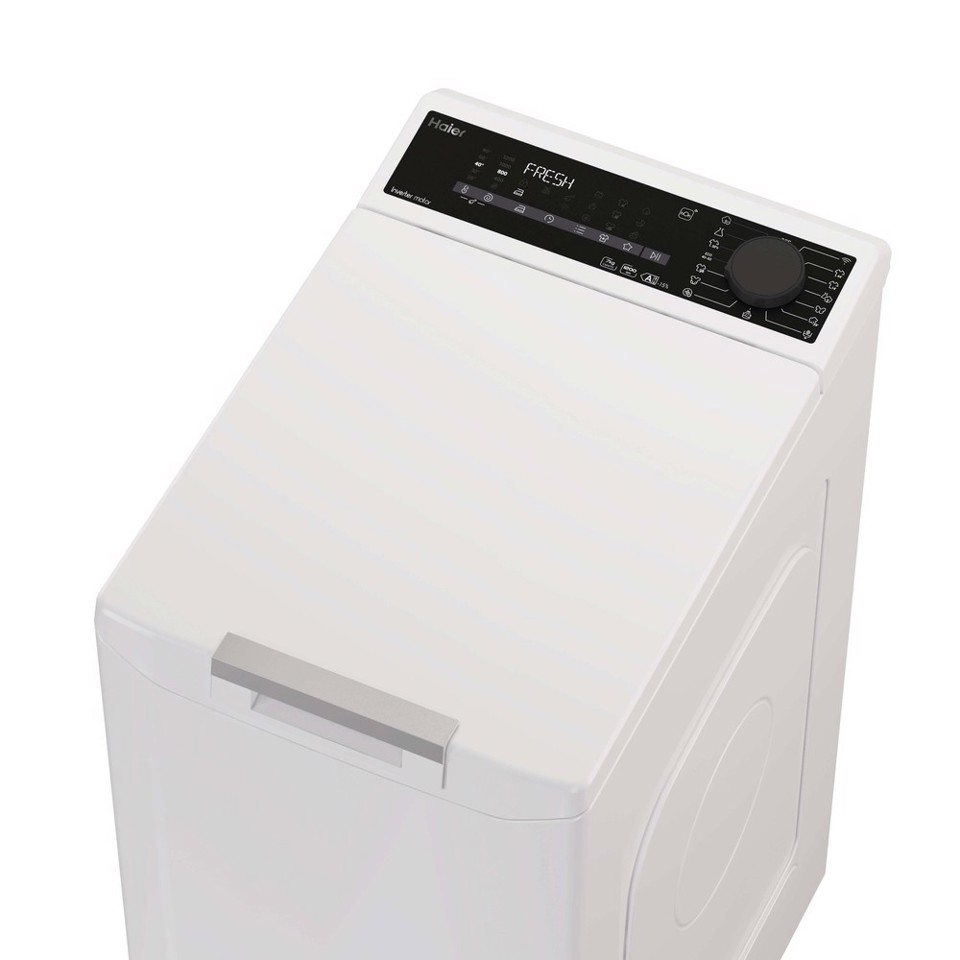 Haier T Series 7, Lavatrice Carica dall'alto 7 KG, 15% più efficente della classe A, 1200 giri, Bianco, Inverter, Vapore, THASN276TM7-S