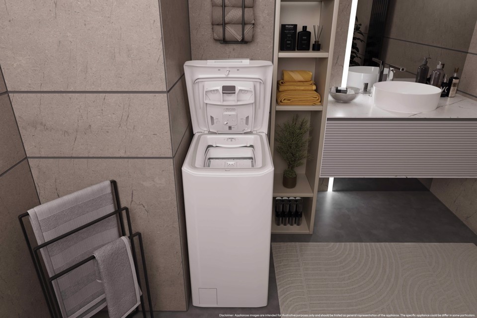 Haier T Series 7, Lavatrice Carica dall'alto 7 KG, 15% più efficente della classe A, 1200 giri, Bianco, Inverter, Vapore, THASN276TM7-S