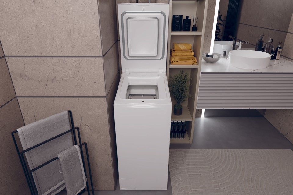 Haier T Series 9, Lavatrice Carica dall'alto 9 KG, Classe A, 1300 giri, Bianco, Inverter, Vapore, Wi-Fi, HW90-BPD13386U-S