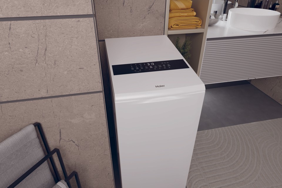 Haier T Series 9, Lavatrice Carica dall'alto 9 KG, Classe A, 1300 giri, Bianco, Inverter, Vapore, Wi-Fi, HW90-BPD13386U-S
