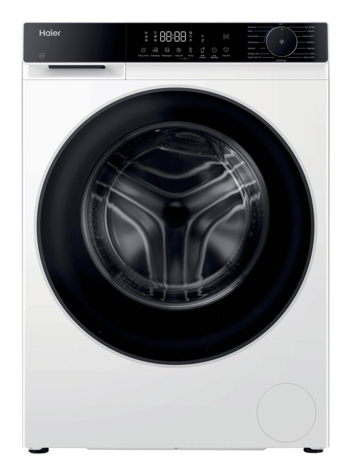 Haier X Series 5, Lavatrice Carica Frontale 8 KG, 30% più efficente della classe A, 1400 giri, Bianco, AI PowerDrive, Vapore, Wi-Fi, Smart AI, Super Fast 15', HW80-BP14357U-IT