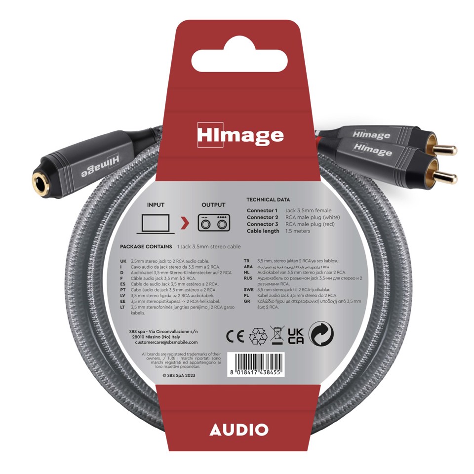 HIMAGE HIAJACK32X15MFG cavo audio 1,5 m 3.5mm 2 x RCA Nero, Grigio