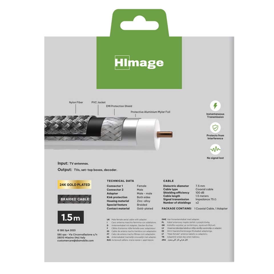 HIMAGE HIAN100DB15MFADG cavo coassiale 1,5 m Belling-Lee Grigio