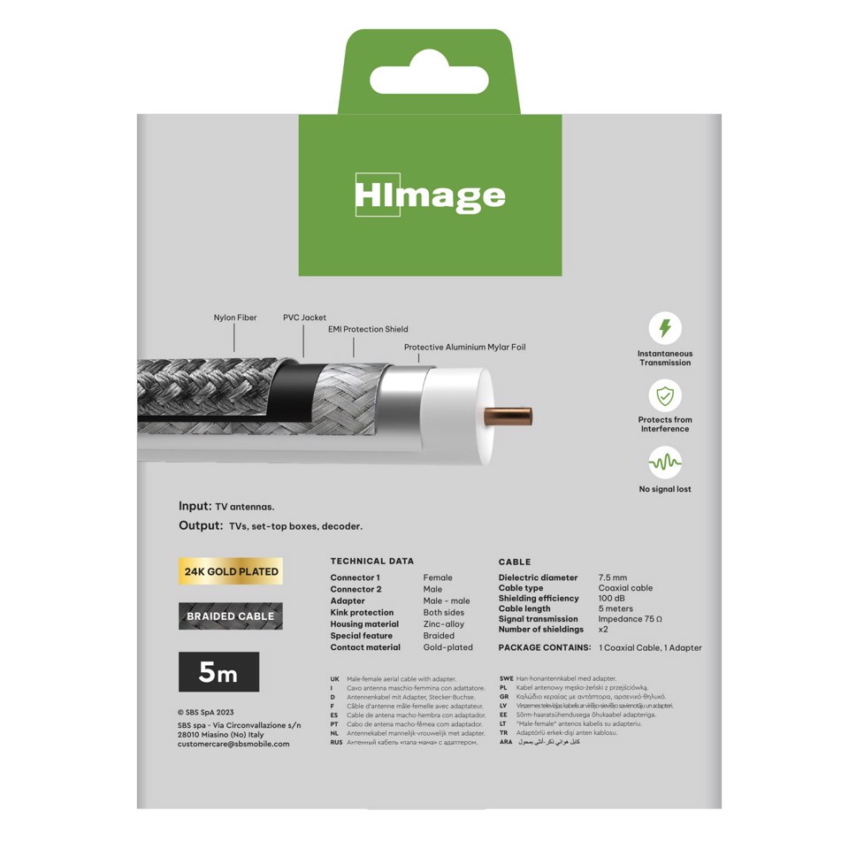 HIMAGE HIAN100DB50MFADG cavo coassiale 5 m Belling-Lee Grigio
