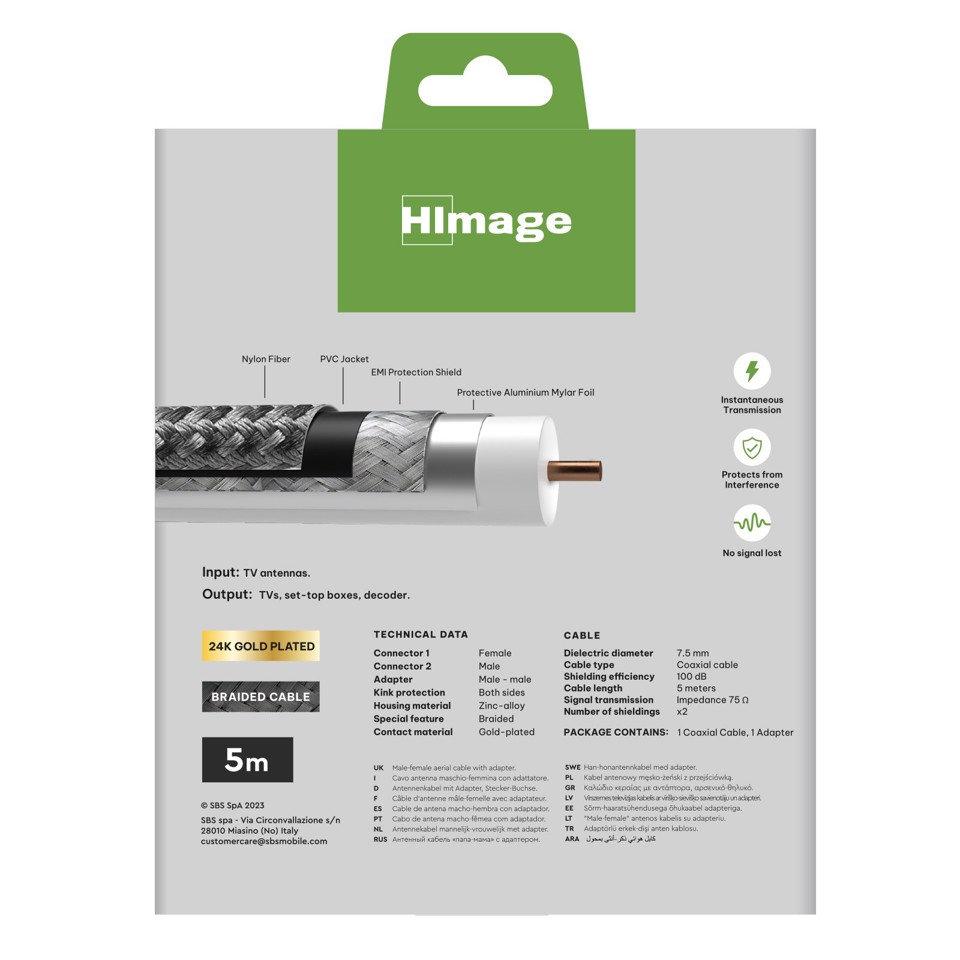 HIMAGE HIAN100DB50MFADG cavo coassiale 5 m Tipo F Grigio