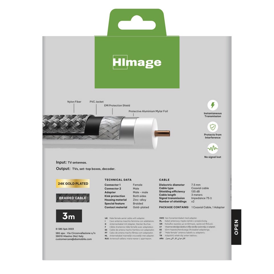 HIMAGE HIAN135DB30MFADG cavo coassiale 3 m Belling-Lee Grigio
