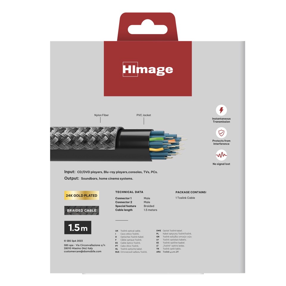 HIMAGE HIATOSL15MMG cavo audio 1,5 m Toslink Grigio
