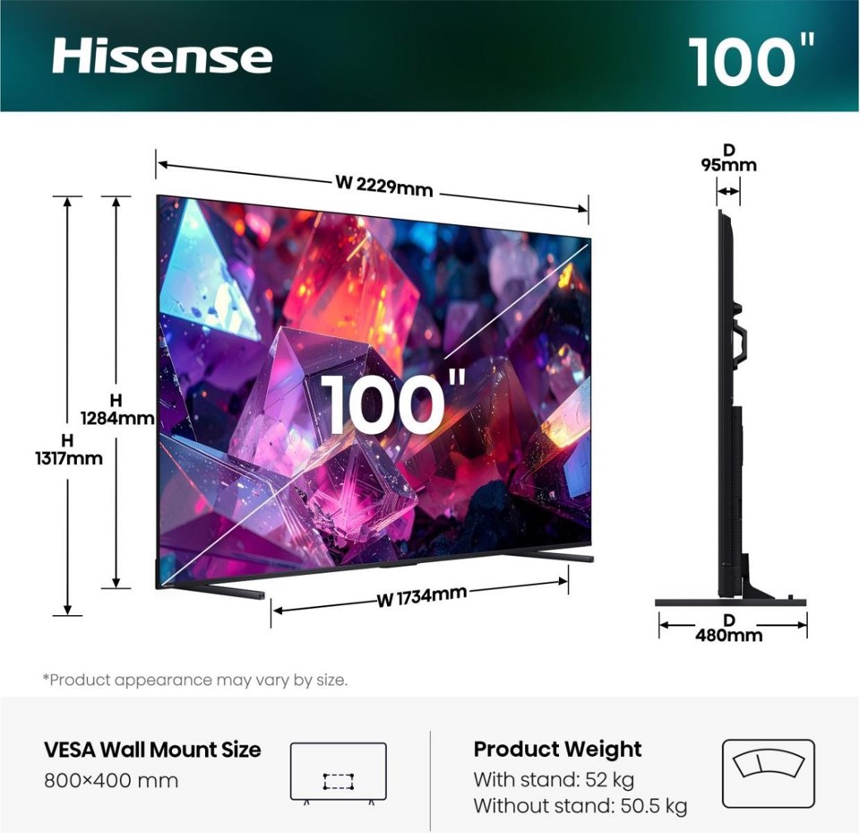 Hisense 100E7S PRO 2,54 m (100") 4K Ultra HD Smart TV Wi-Fi Nero